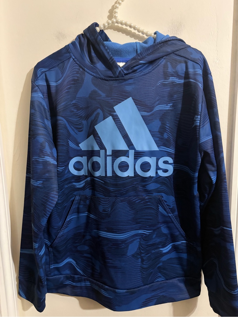 adidas Youth Navy & Light Blue Hooded Sweatshirt Large (14-16)